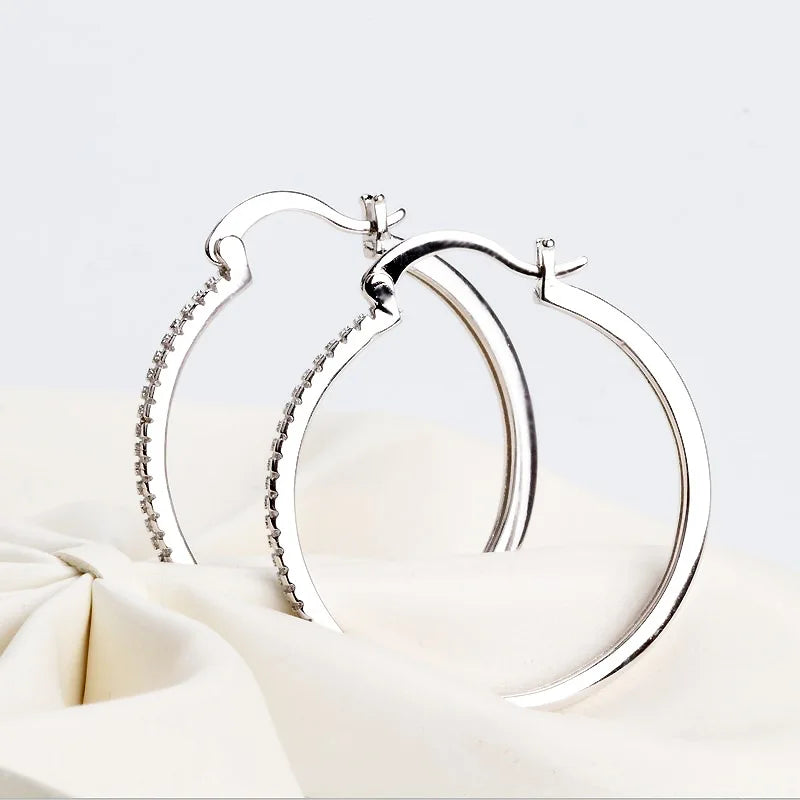 Sterling Silver Zircon Hoop Earrings