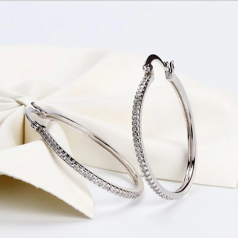 Sterling Silver Zircon Hoop Earrings