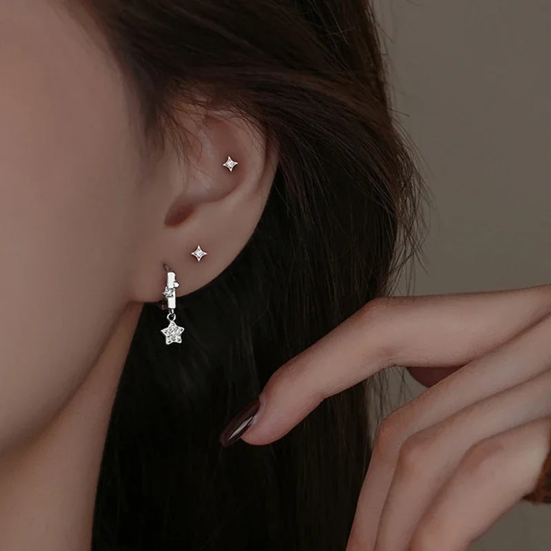 Sterling Silver Star Zircon Stud Earrings