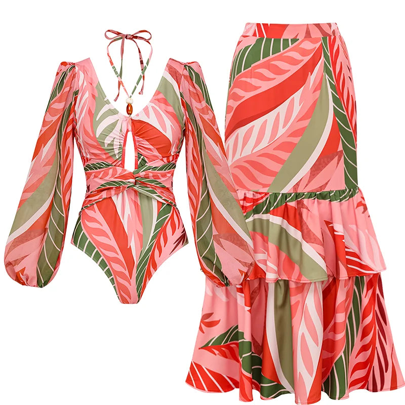 Starfish One-Piece Swimsuit & Skirt Set