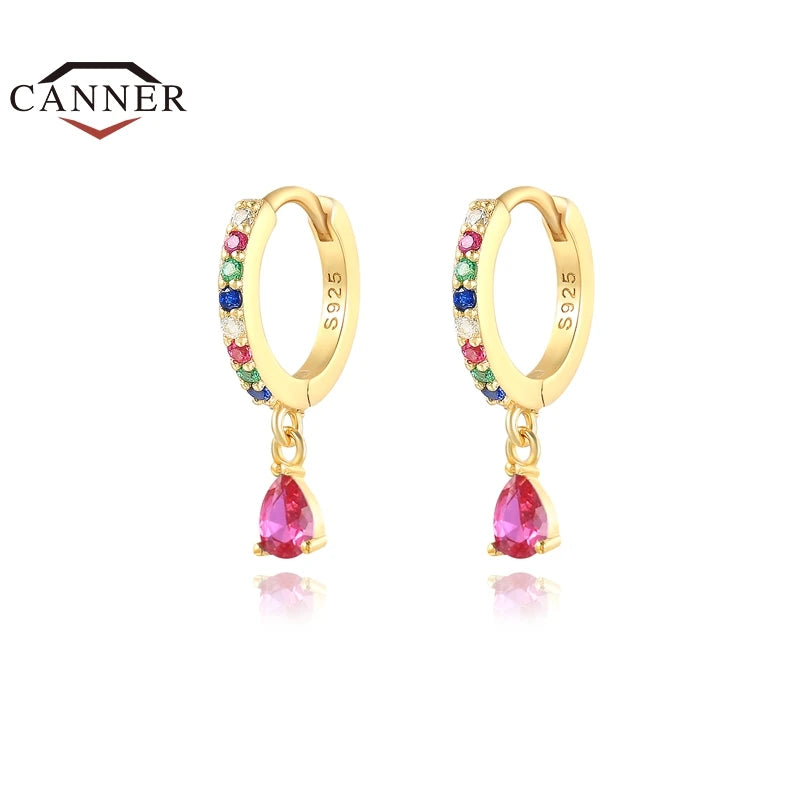Sterling Silver Colorful Zircon Hoop Earrings