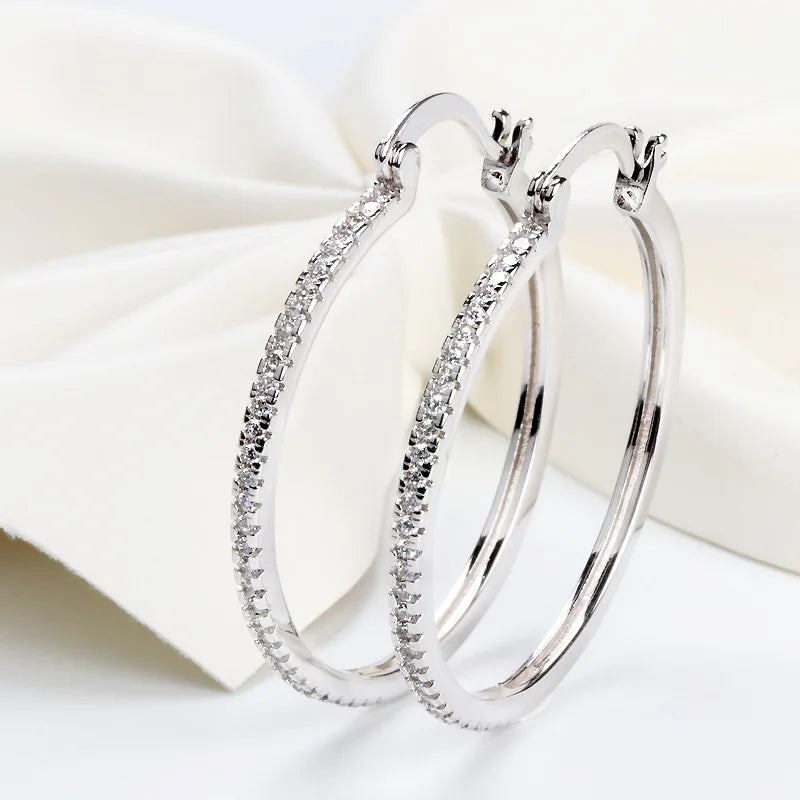 Sterling Silver Zircon Hoop Earrings