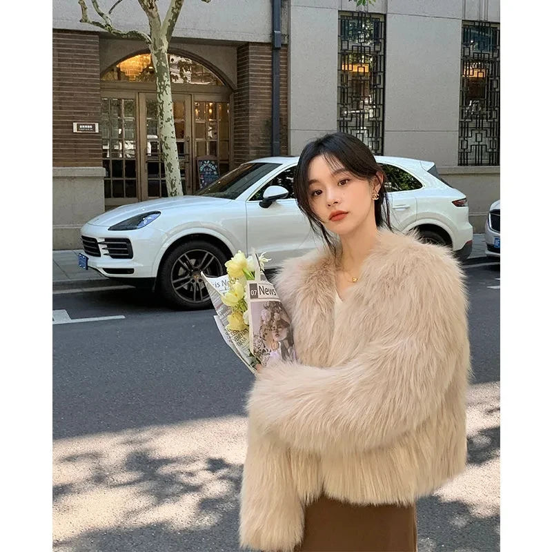 Short Faux Fox Fur Coat