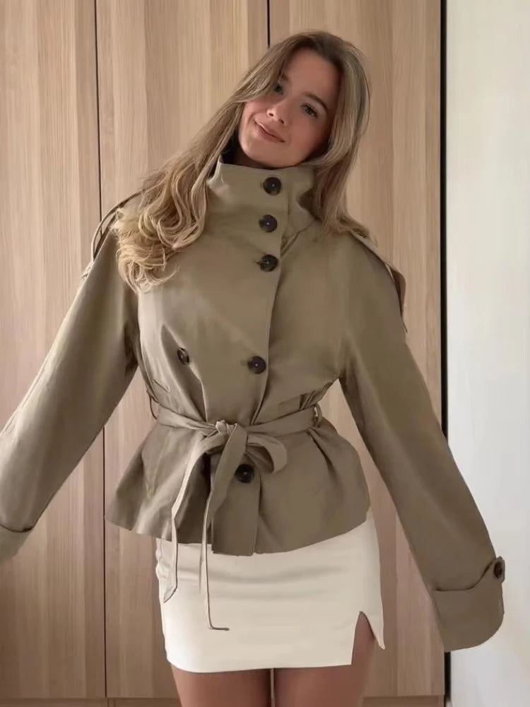 Cropped Belted Trench Coat