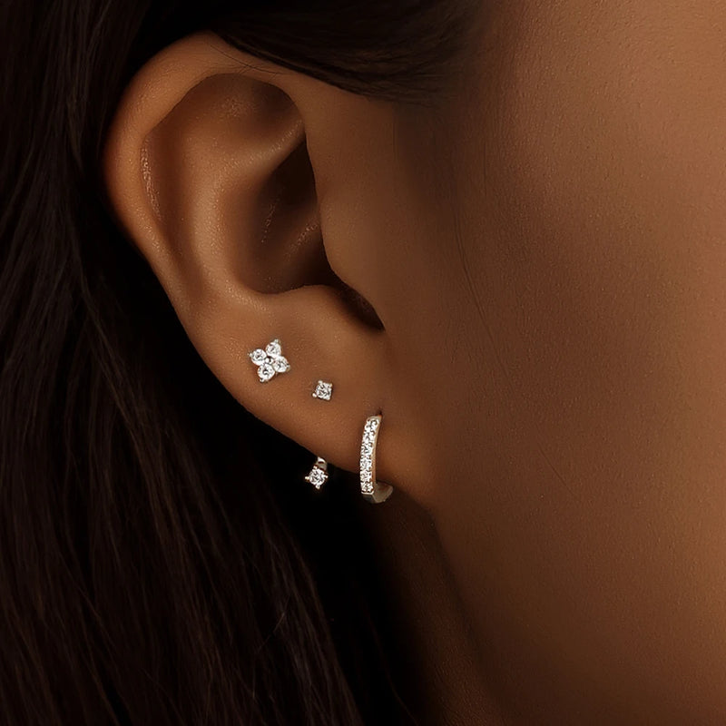 Sterling Silver Zircon Flower Earrings Set