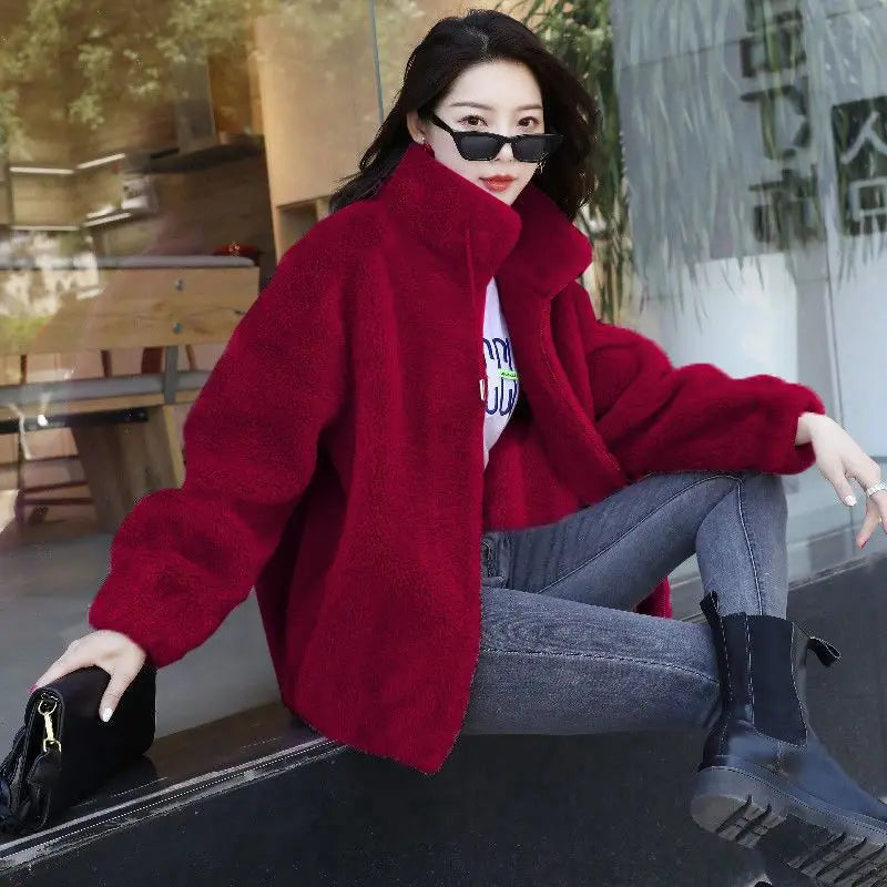 Double Fleece Stand Collar Coat
