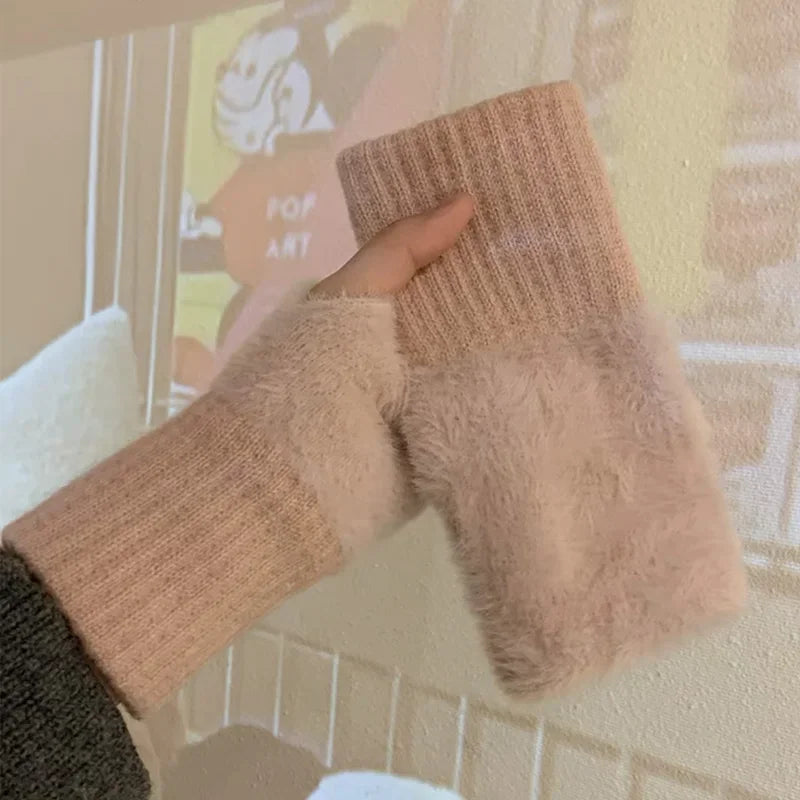 Plush Knitted Fingerless Gloves