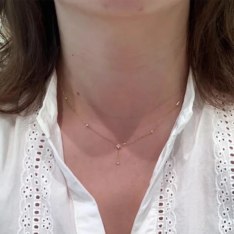 Sterling Silver Clover Zircon Choker Necklace