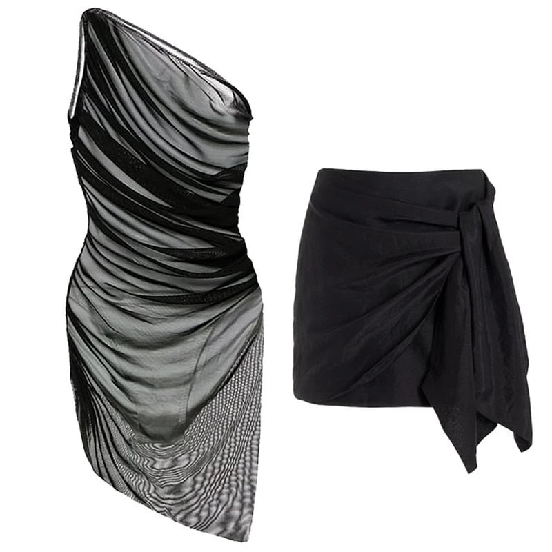 Luxe Black Mesh One-Shoulder