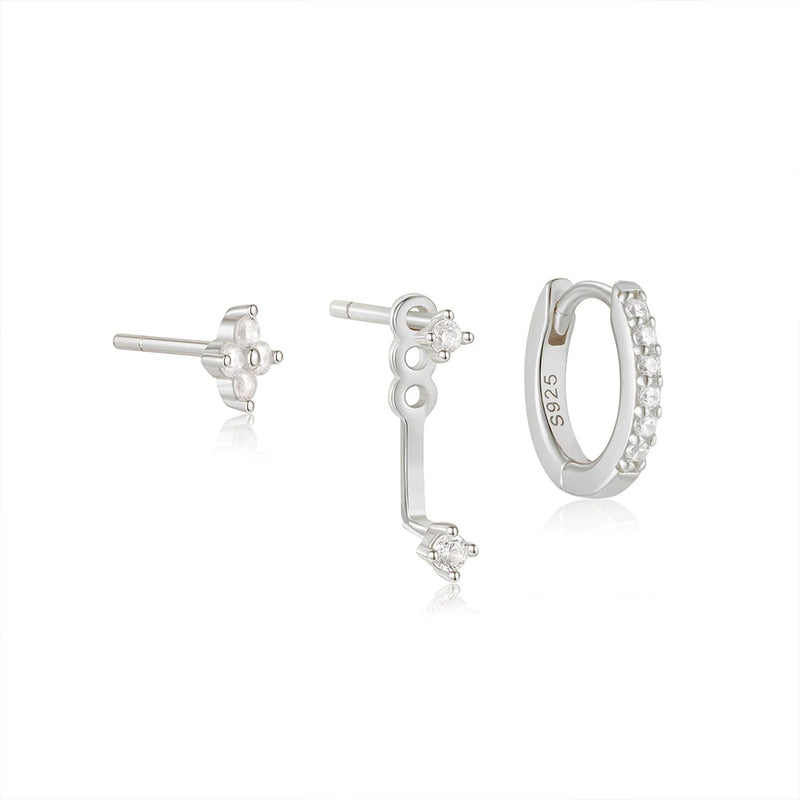 Sterling Silver Zircon Flower Earrings Set