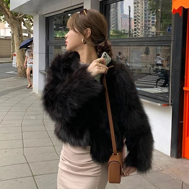 Short Faux Fox Fur Coat