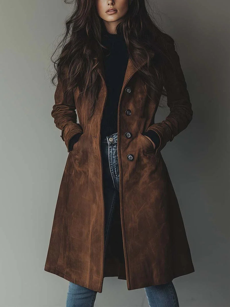 Suede Long Trench Coat