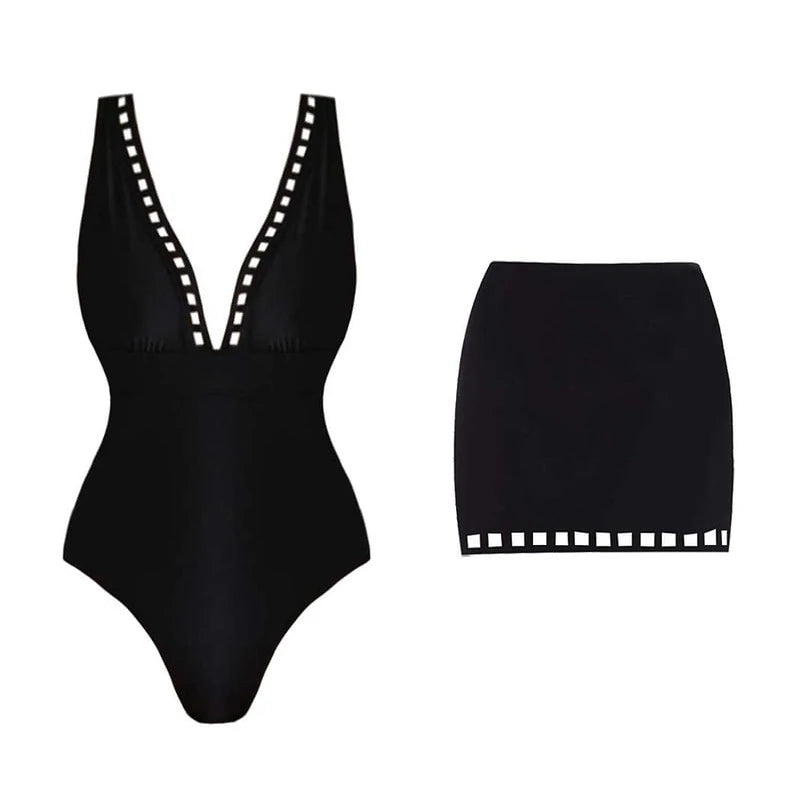 Deep V-Neck One-Piece Swimsuit