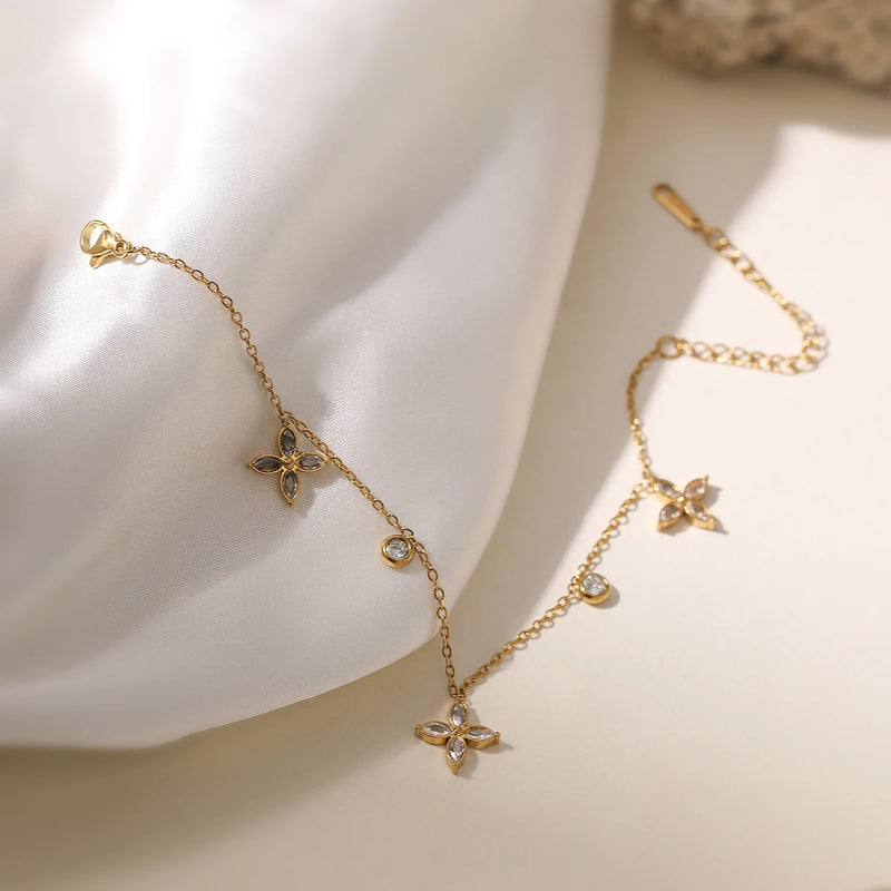 Gold Flower CZ Charm Bracelet