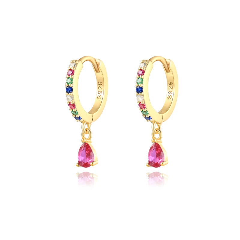 Sterling Silver Colorful Zircon Hoop Earrings