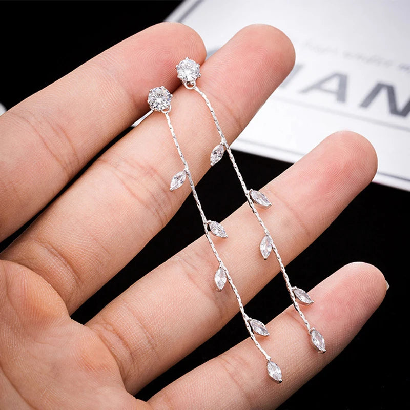 Sterling Silver Zircon Tassel Earrings