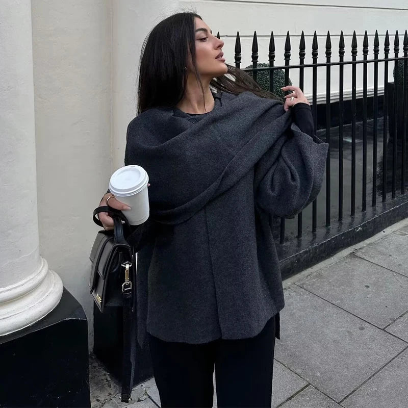 Plush Asymmetric Scarf Coat
