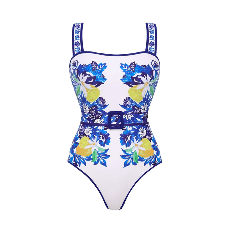 Long Sleeve Printed One-Piece Swimsuit Set