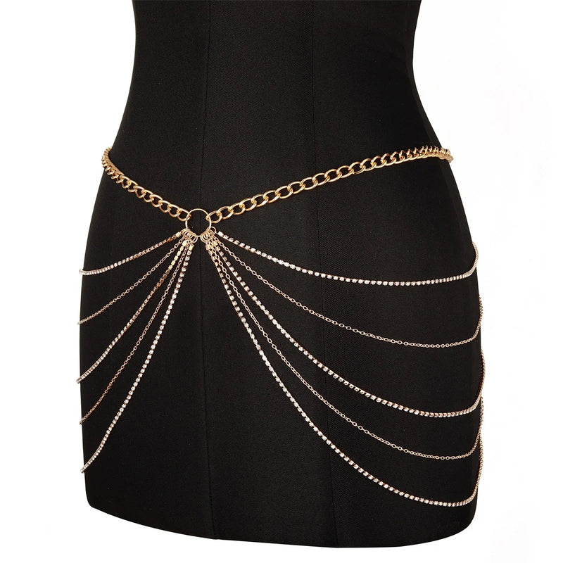 Layered Rhinestone Waist Chain