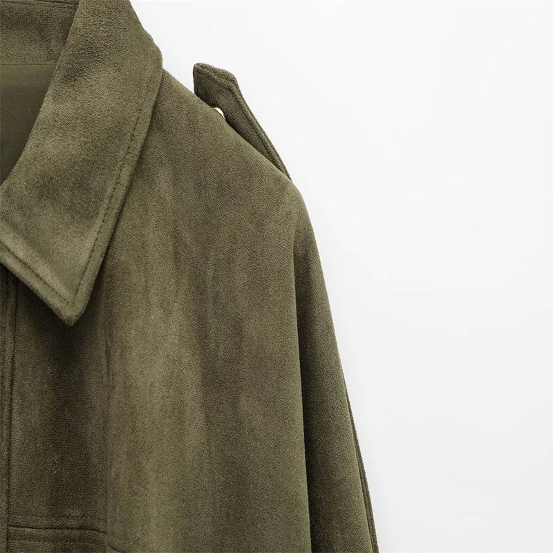 Faux Suede Olive Green Jacket
