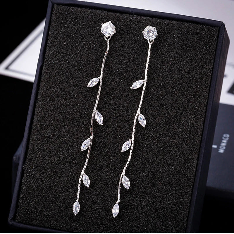 Sterling Silver Zircon Tassel Earrings
