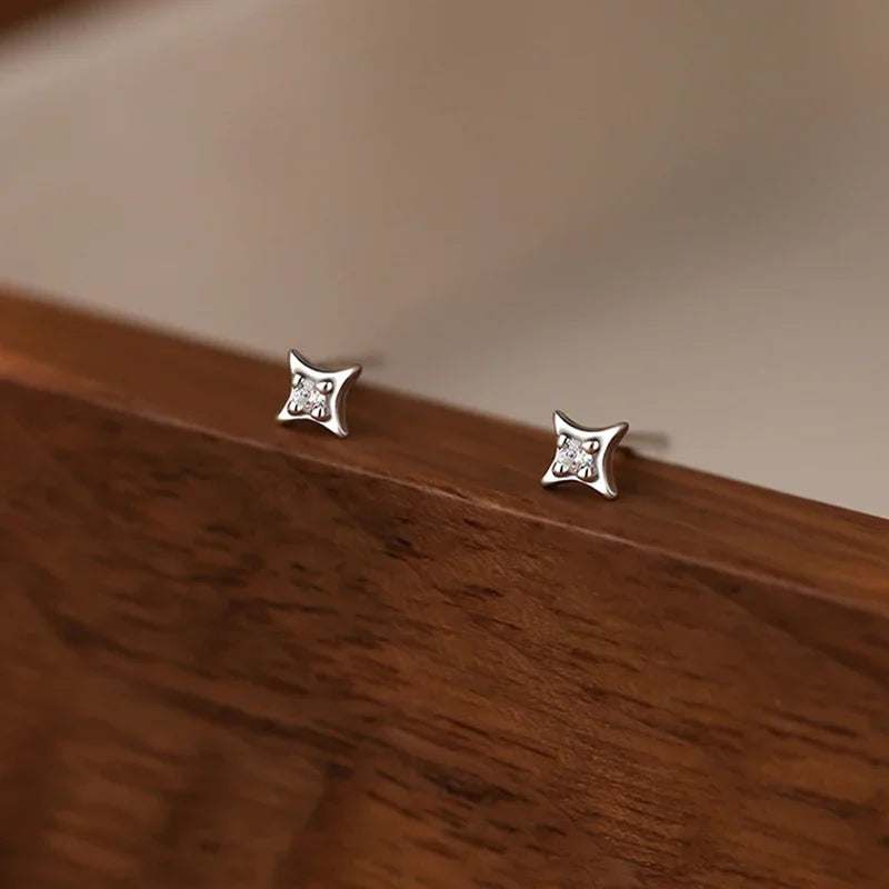 Sterling Silver Star Zircon Stud Earrings