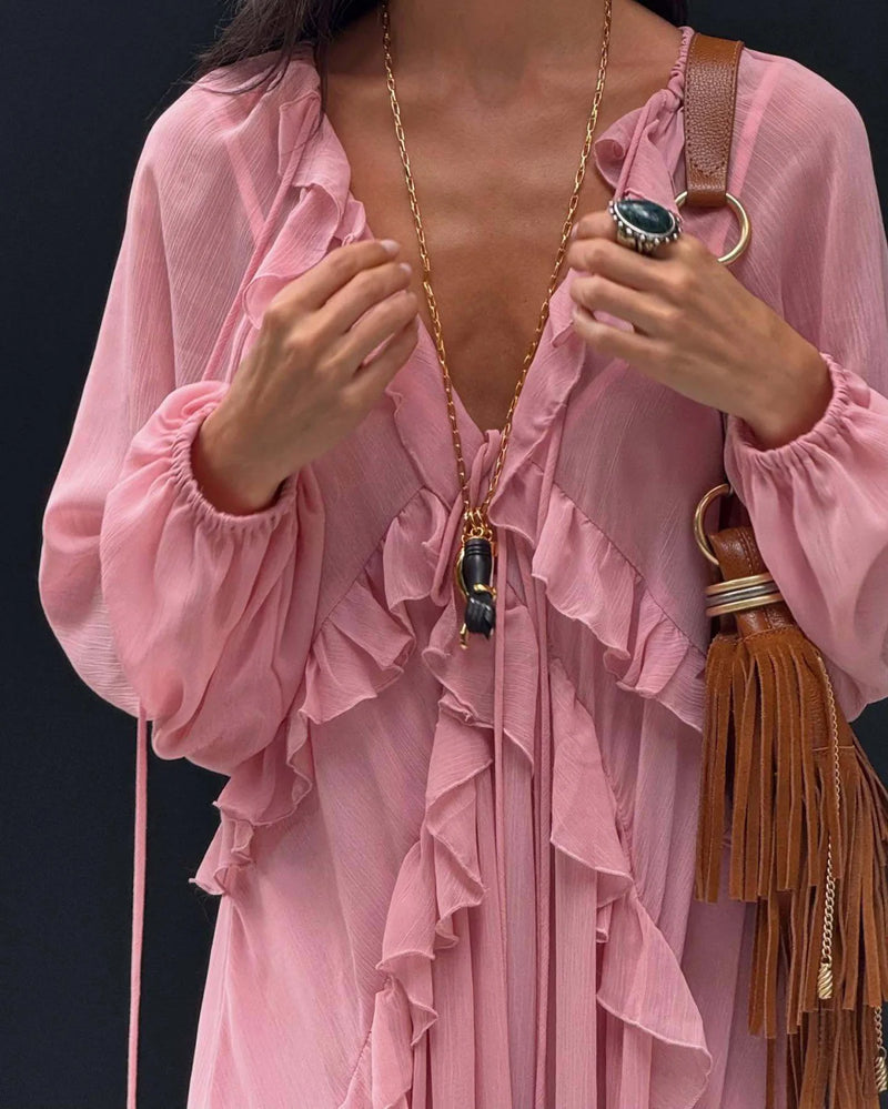 Layered Ruffled Chiffon Dress