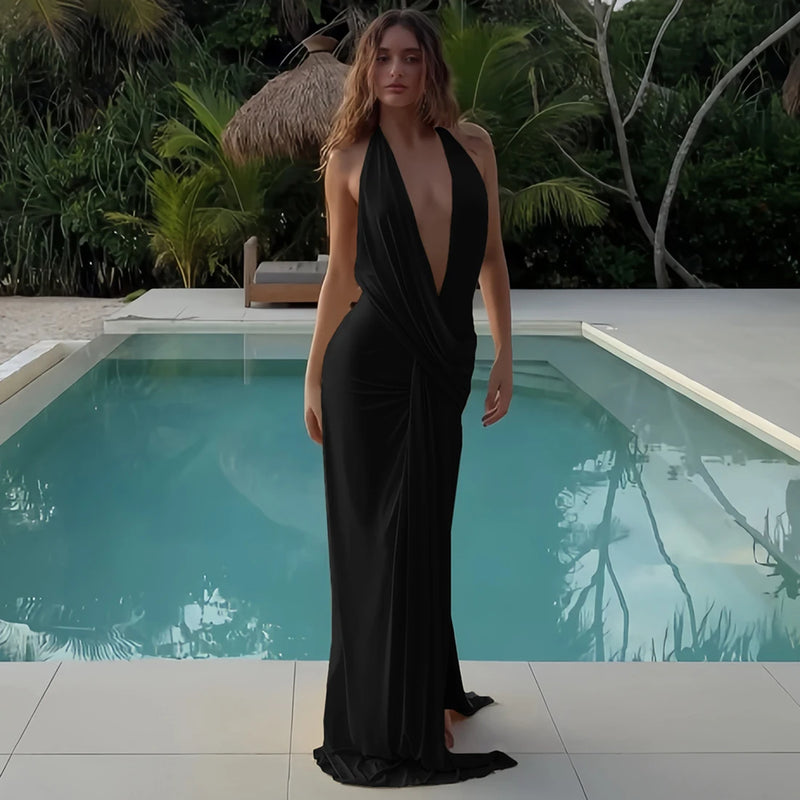 Deep V Backless Maxi Dress