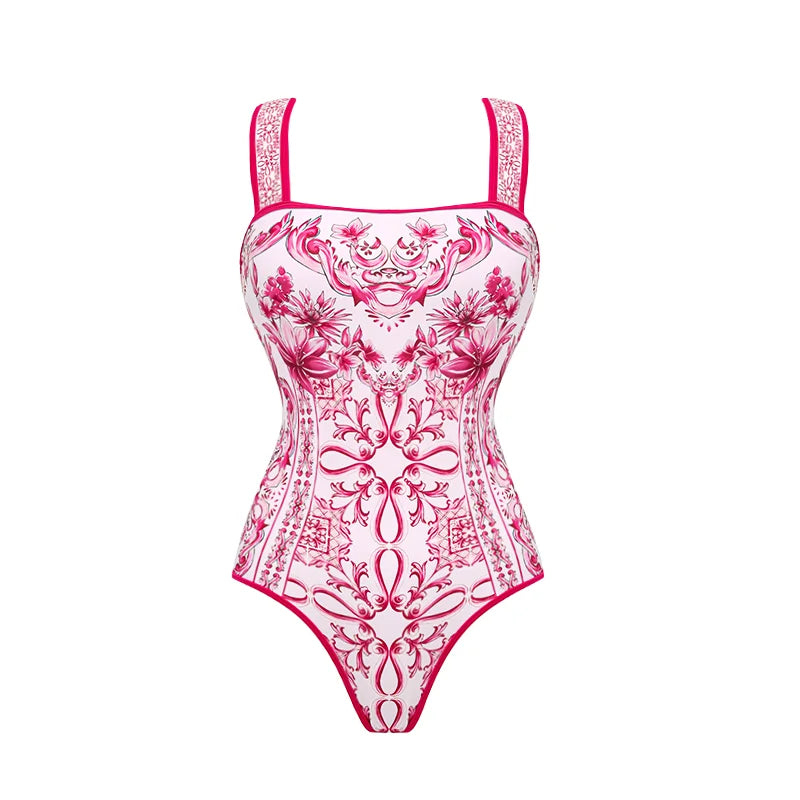 Long Sleeve Printed One-Piece Swimsuit Set