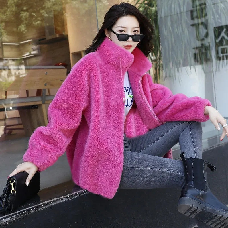 Double Fleece Stand Collar Coat