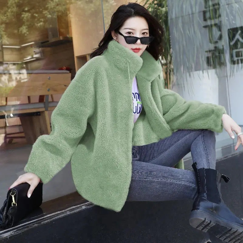 Double Fleece Stand Collar Coat