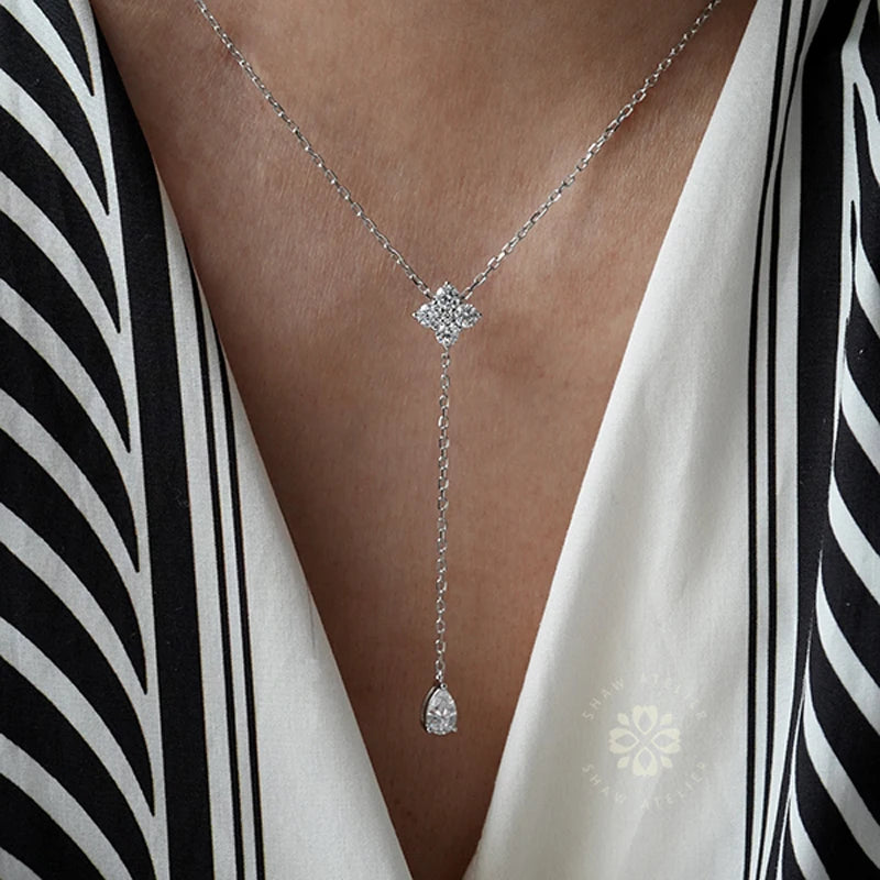 Sterling Silver Clover Zircon Choker Necklace