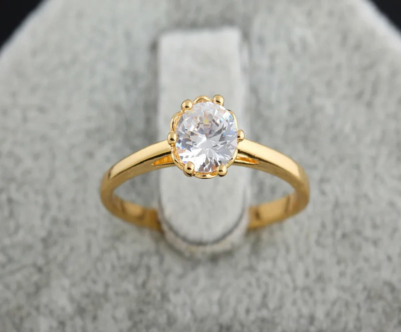 14K Gold Plated Solitaire Zircon Ring