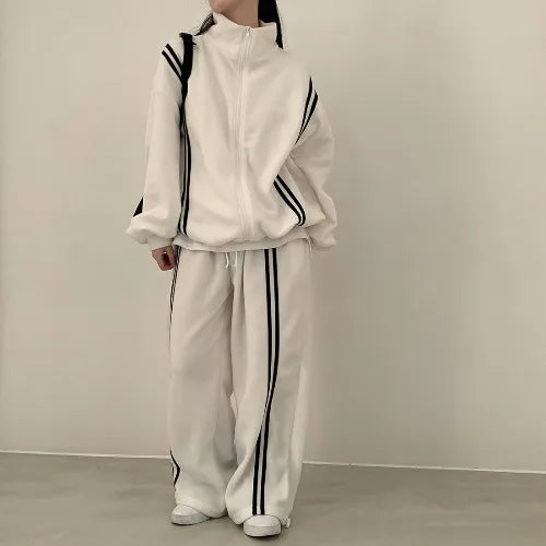 Zipper Jacket & Wide-Leg Pants Set