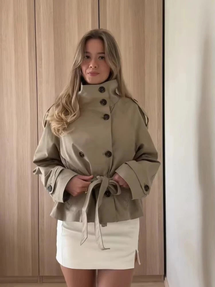 Cropped Belted Trench Coat