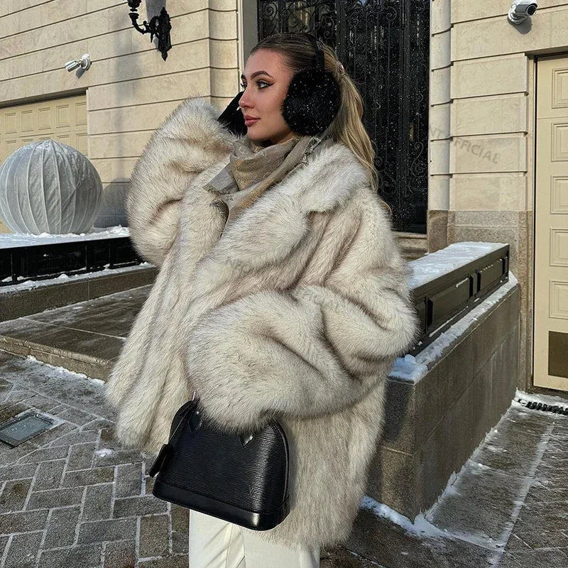 Oversized Gradient Faux Fur Coat