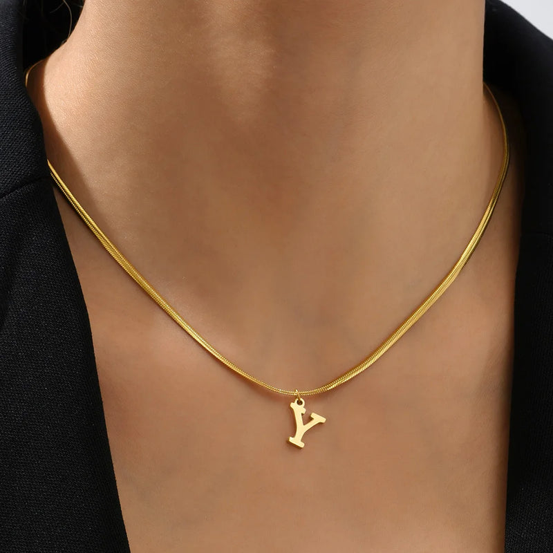 Gold Initial Snake Chain Necklace