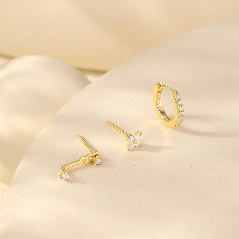 Sterling Silver Zircon Flower Earrings Set