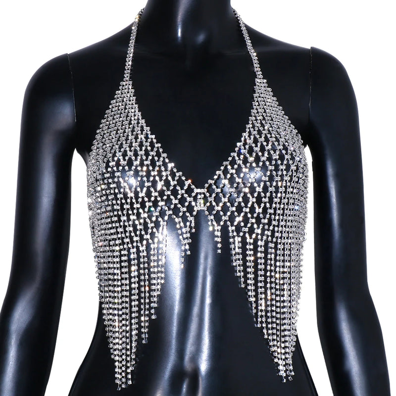 Rhinestone Tassel Bra Chain