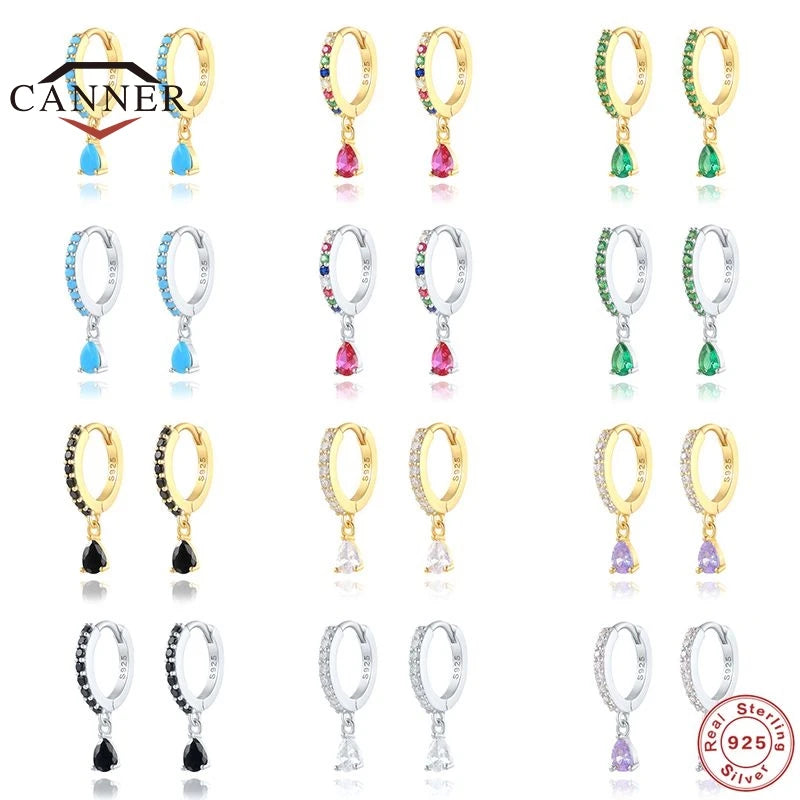 Sterling Silver Colorful Zircon Hoop Earrings