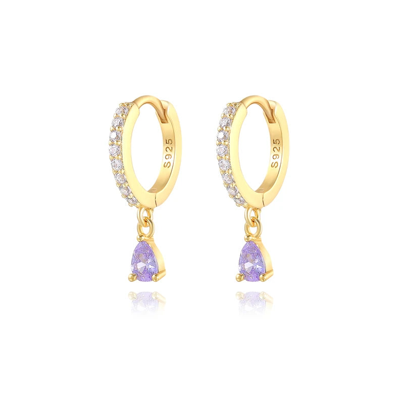 Sterling Silver Colorful Zircon Hoop Earrings