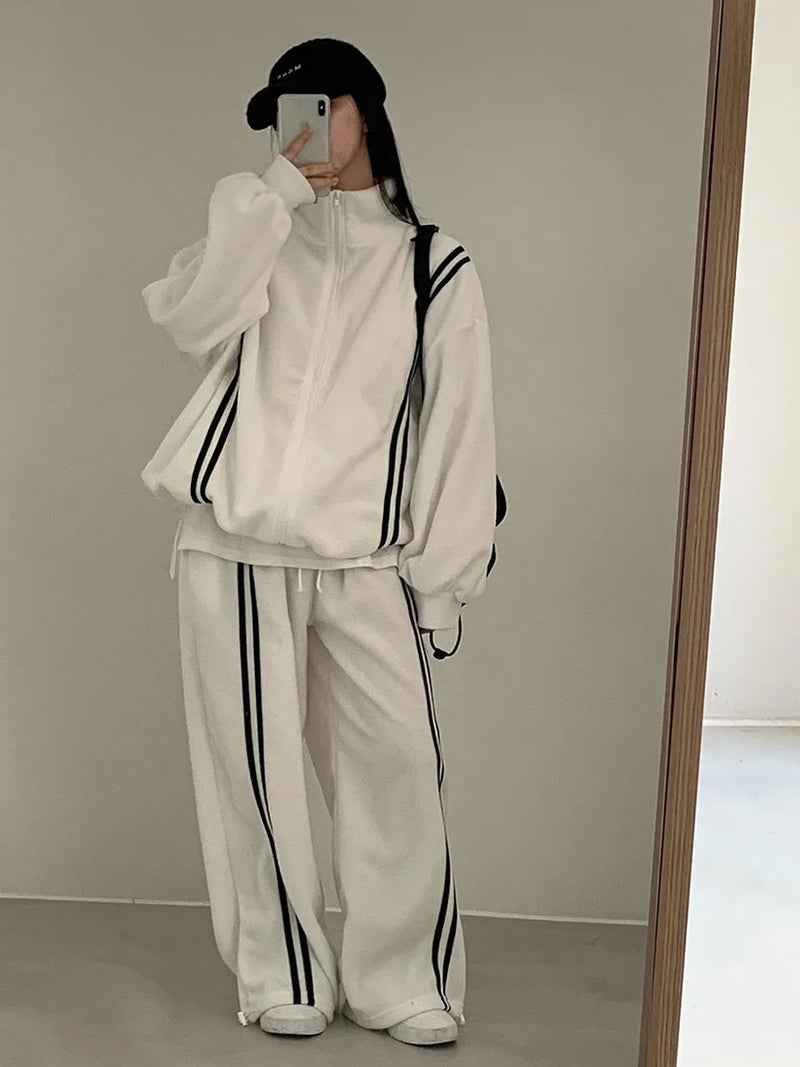 Zipper Jacket & Wide-Leg Pants Set