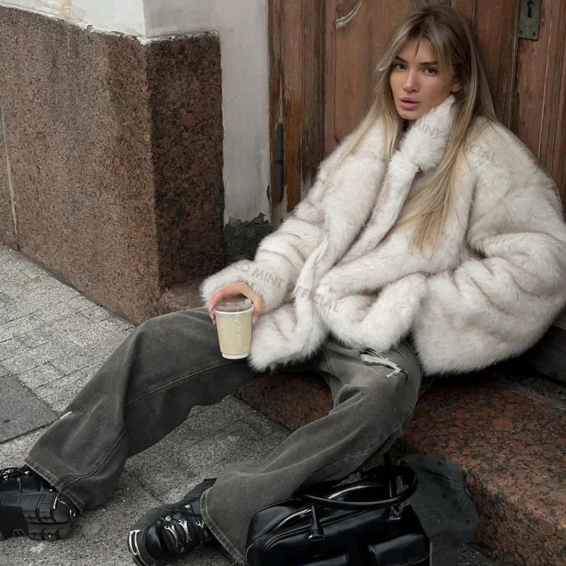 Oversized Gradient Faux Fur Coat