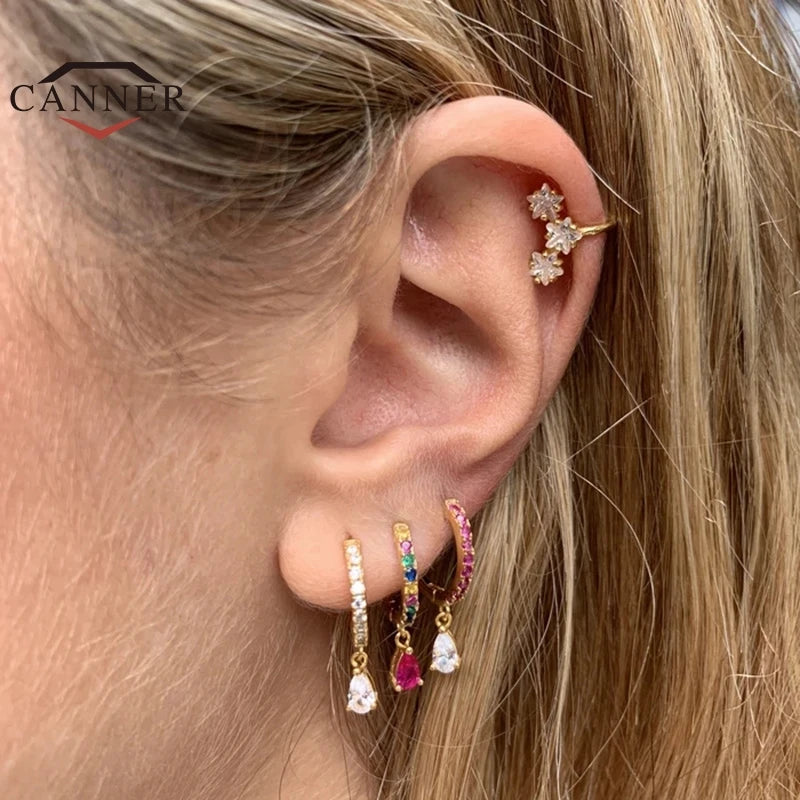 Sterling Silver Colorful Zircon Hoop Earrings