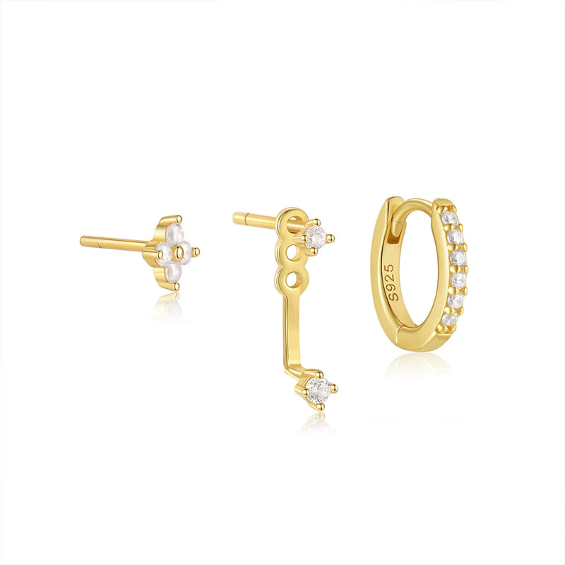 Sterling Silver Zircon Flower Earrings Set