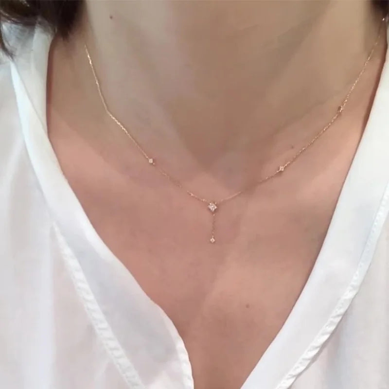 Sterling Silver Clover Zircon Choker Necklace