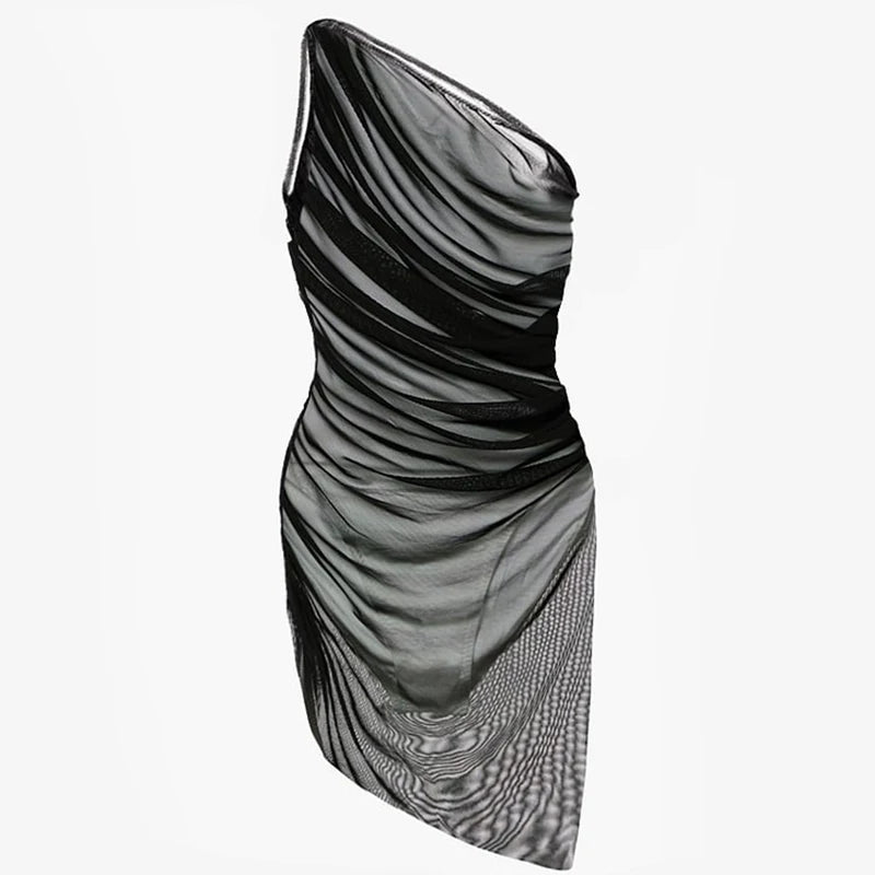 Luxe Black Mesh One-Shoulder