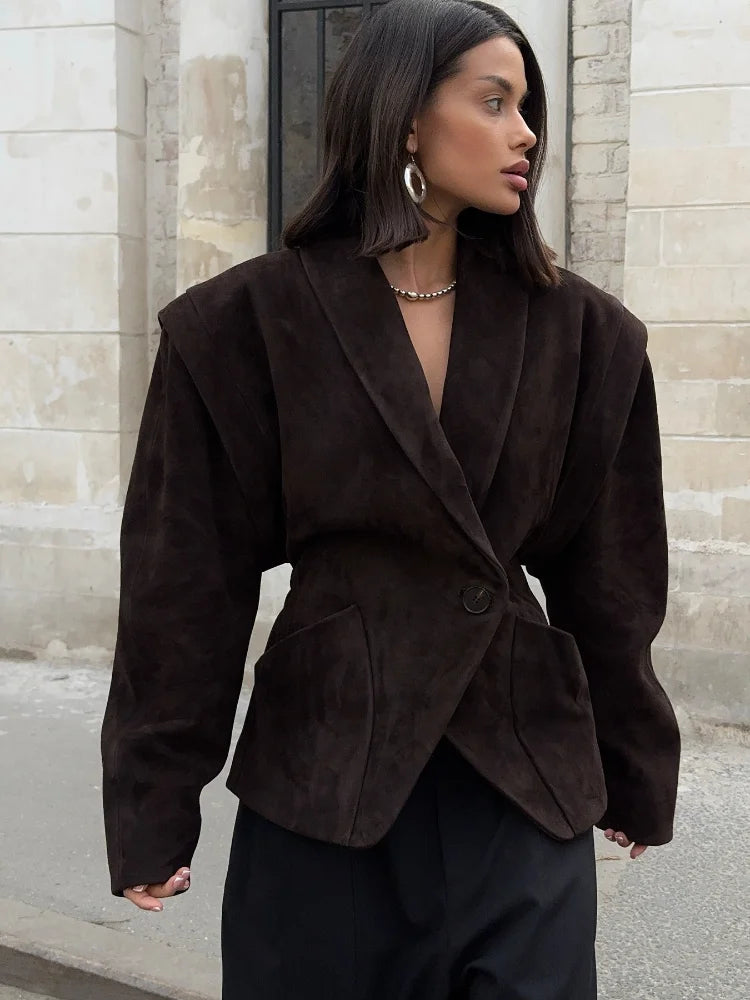 Suede Single-Breasted Short Jacket