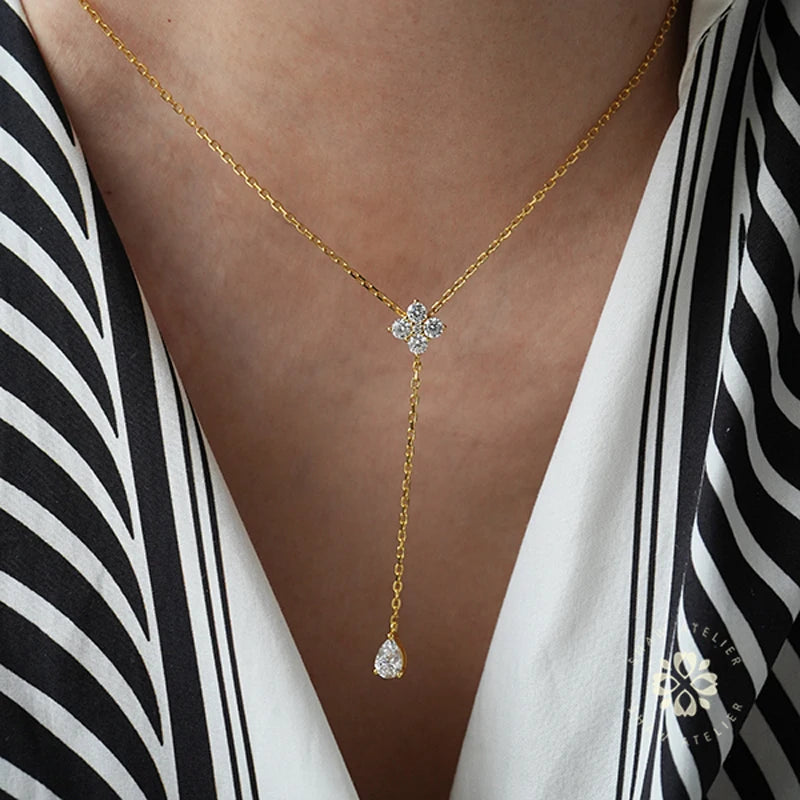 Sterling Silver Clover Zircon Choker Necklace