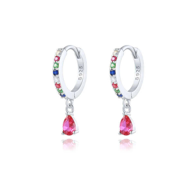 Sterling Silver Colorful Zircon Hoop Earrings